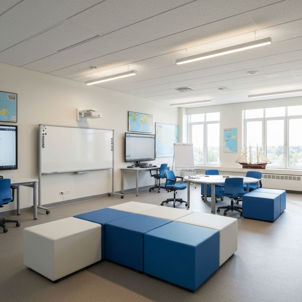 SPACIOUS CLASS ROOMS WITH WELL EQUIPPED FURNITURE - Maritime training facility at CAPTAINS BRIDGE